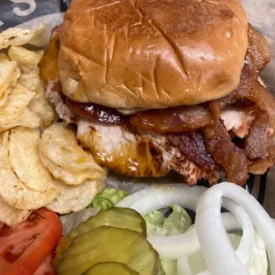 a chicken sandwich and chips