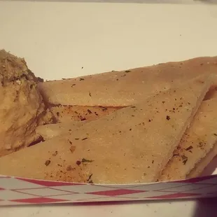 Hummus and pita chips from unrefined bakery