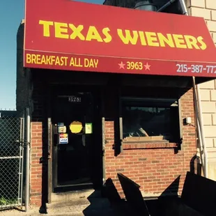 the entrance to a restaurant
