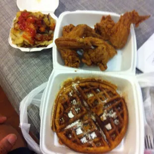 Chicken &amp; waffles with home fries