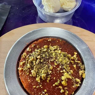 Kunafa dessert, and we ordered ice-cream in addition to make a great melted sauce.