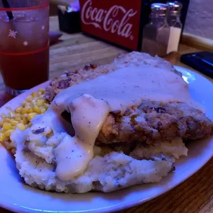 Chicken Fried Steak, Lunch size is plenty!!