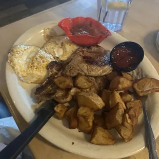 Pork chop and eggs
