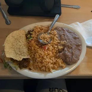 Crispy taco with rice and beans
