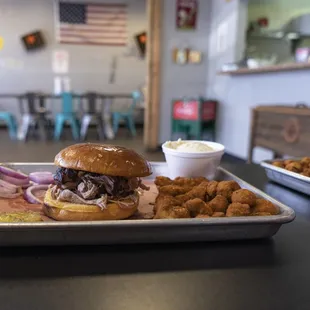 two trays of food on a table