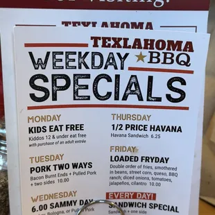 Weekly specials - valid all day