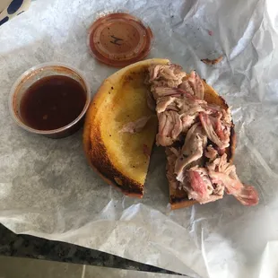 Pulled pork sandwich.