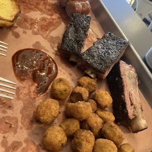 Ribs, Okra and Sausage.