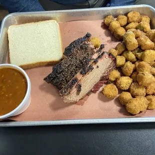 Brisket, fried okra, ranch style beans