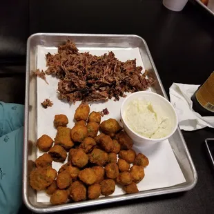 1 meat dinner w/ brisket, okra and potato salad