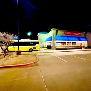 After night of fun, the group needs to eat, so a stop at IHOP in Norman Oklahoma, with a party bus is in order