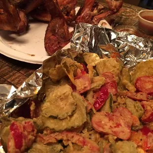 HUGE wings and tons of fried pickles.