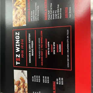 the menu of the restaurant