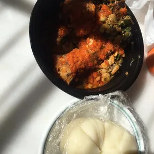 okro with shrimp and fish (with fufu).