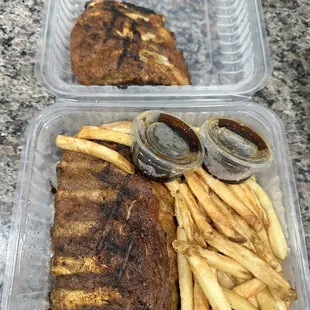 &quot;Big Rib&quot;, fries &amp; sauce on the side