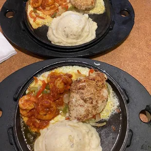 two plates of food on a table