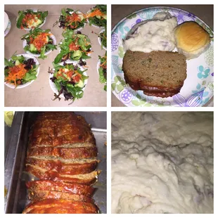 Salad, Meatloaf, Mashed Potatoes
