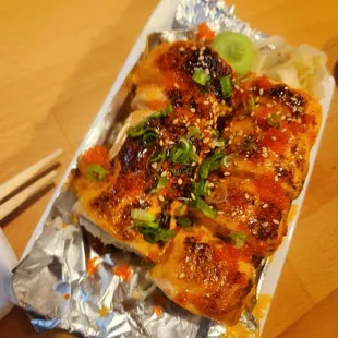 a close up of a piece of food