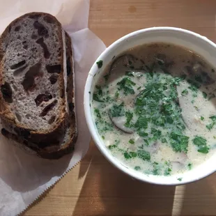 cranberry&amp;walnut bread and chicken&amp;mushroom soup