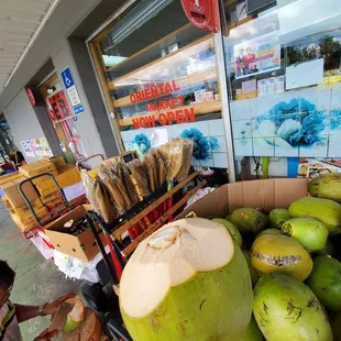 a person holding a coconut