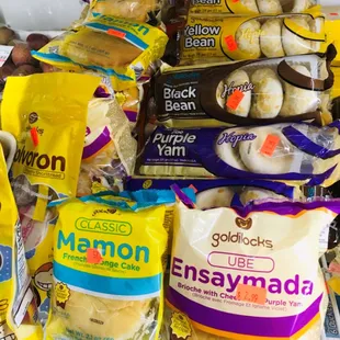 Filipino snacks featuring Ensaymada, Mamon, and more.
