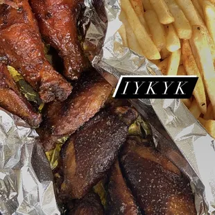 chicken wings and french fries