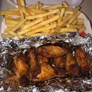 Fries and Lemon Pepper Chicken Wings