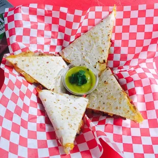Smokin quesadilla with avocado serrano sauce