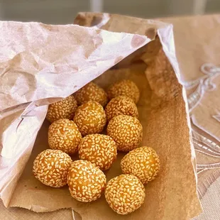 a bag of sesame balls