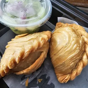 Curry Puffs, but that salad set my whole spirit on ..it was so hot...you been  warned