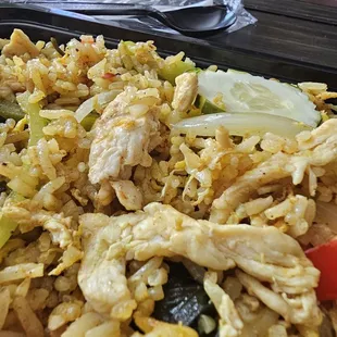 Basil Fried Rice with Chicken and added curry powder. Sooooo good