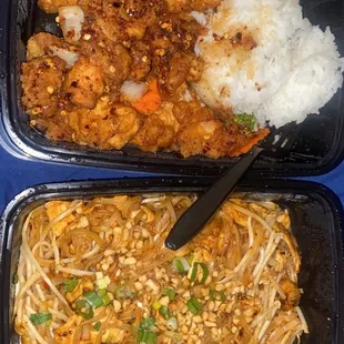 Orange Chicken Spicy Level: Very Hot  &amp; Chicken Phad Thai Spicy Level: Medium.