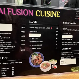 a menu for thai cuisine