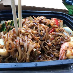 $13 Drunken Pad Thai with seafood, needed a different ratio of noodles to seafood and veggies but delicious