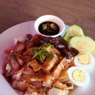 77. BBQ Pork and Crispy Pork Over Rice