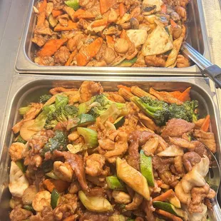 two pans of food