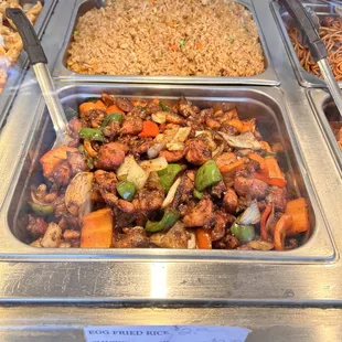 Egg fried rice and chicken black pepper