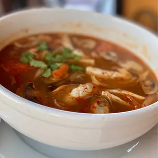 Tom Yum Seafood Noodle Soup with crystal noodles