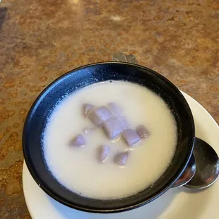 Dessert Sweet Taro Mousse it's with warm coconut milk we enjoyed it