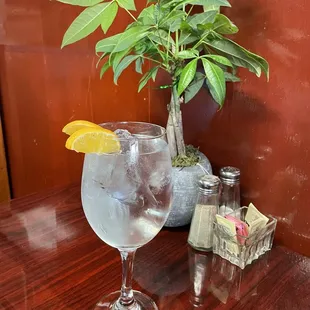 a glass of water on a table