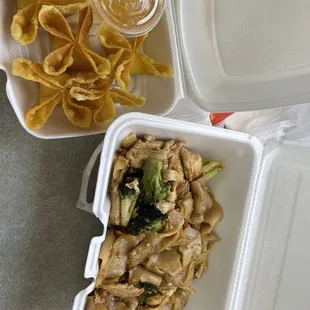 Crab rangoons and Pad See-Ew Noodles Lunch