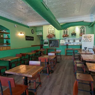 tables and chairs in a restaurant