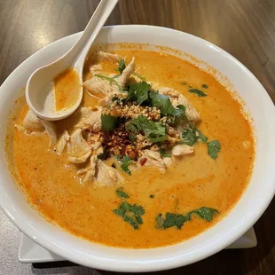 Spicy Thai noodle soup with coconut base