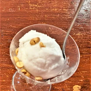 This is the Coconut Ice Cream dessert on the Restaurant Week Menu.  Photo taken January 21, 2023.