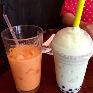 Thai Iced Tea (after I drank some) and Honeydew bubble tea shake
