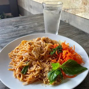 Pad Thai with chicken; tasty dish and generous portion.