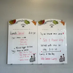 two menus on a wall