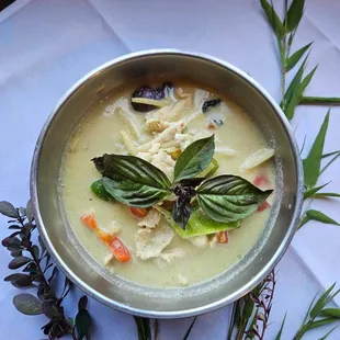 a bowl of soup on a table