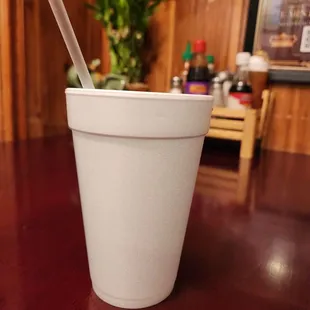 Ugh. Eating in to reduce plastic waste and this Styrofoam plus plastic straw came without asking. I wish we could all help save this planet.