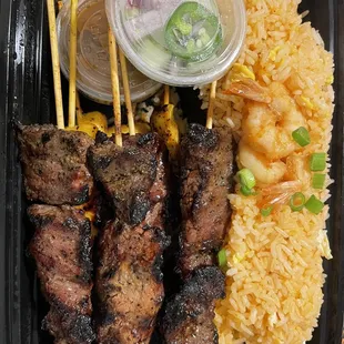 Satay Mix Catering 8 Piece Satay Mix. Rice not much flavor. Chicken and meat very chewy